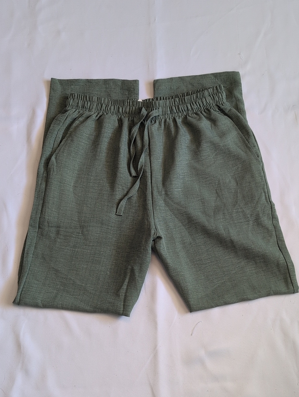 Wide Leg Drawstring Pants in Olive Green